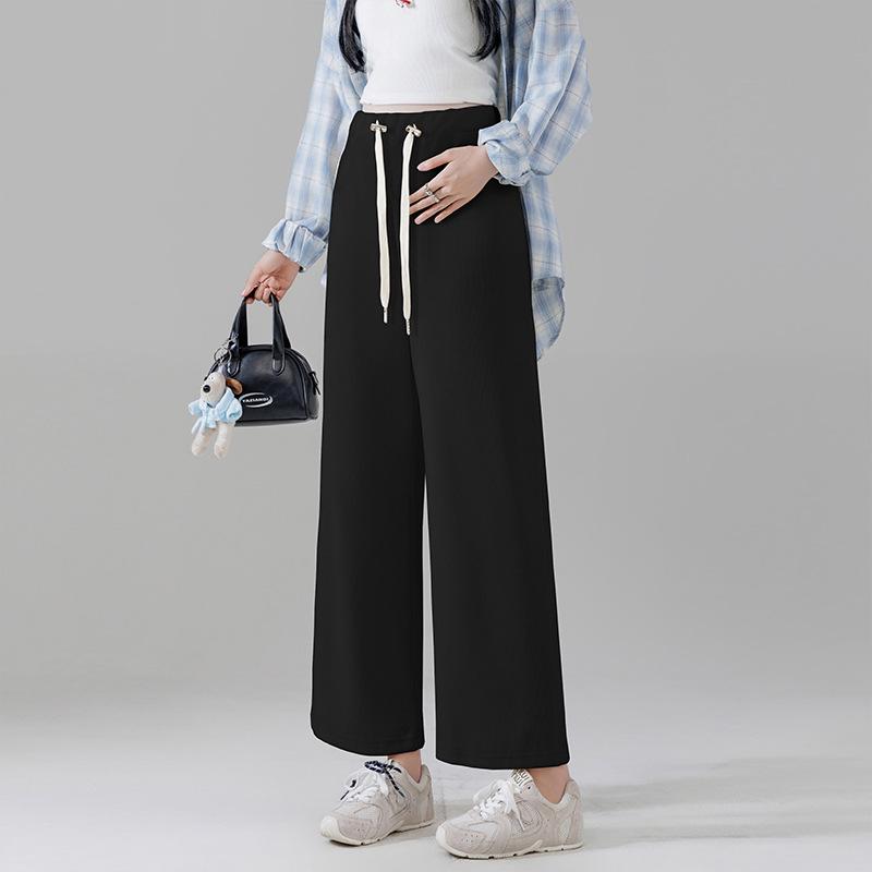 

#Maternity straight-leg pants pull rope thin outer wear velvet wide-leg pants spring and autumn casual loose nine-point pants M чёрный