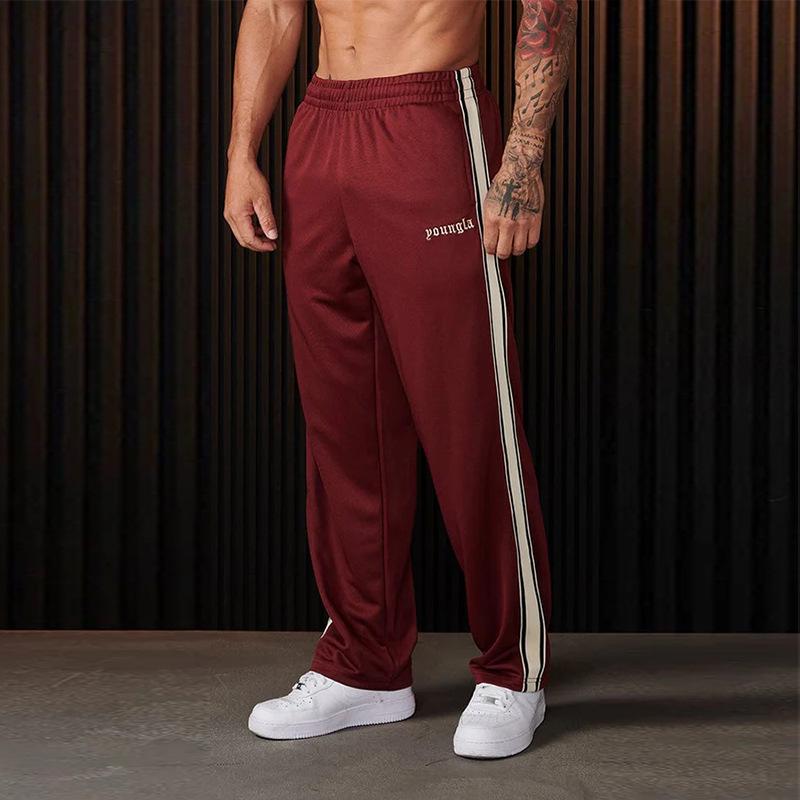 YOUNGLA Men's Patchwork Stripe Track Pants - Casual Embroidered Gym Sportswear