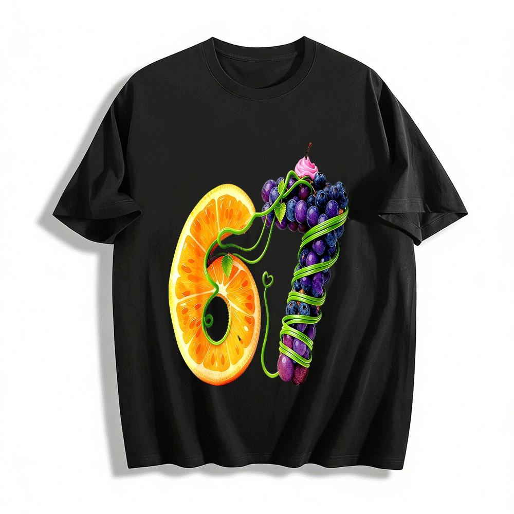 Fruit Number 67 Print T-shirt Fun Food Style Casual Top Pure cotton T-shirt XXS