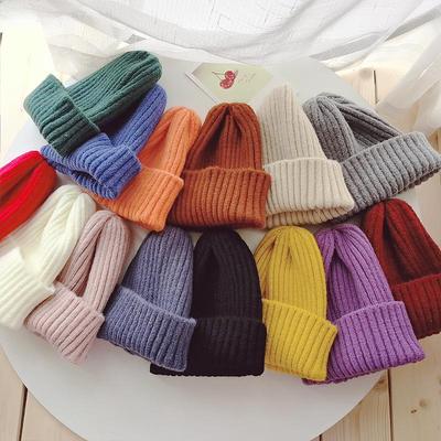 Children's Knitted Wool Hat - New Style Solid Color, Parent-Child Design, Warm Ear Protection, Pullover for Boys & Girls, Autumn/Winter Trend.