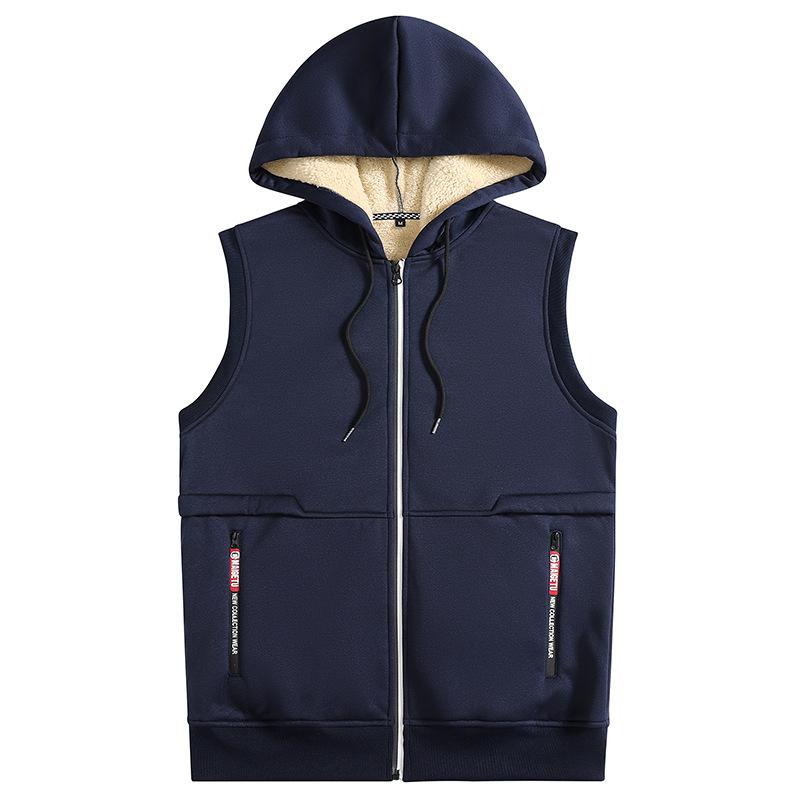 

Плюшевая мужская куртка из шерсти ягненка с капюшоном свободного кроя Мужская одежда S темно-синий