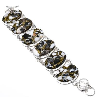 Natural Zebra Jasper Gemstone Handmade 925 Sterling Silver Bracelet 7-8" M3N45
