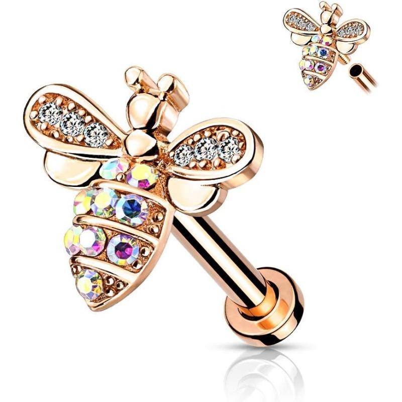 1 stücke Knorpel Ohrringe Stud für Frauen Flache Rückseite Ohrring Opal Schmetterling Blume Tragus Helix Piercing Schmuck