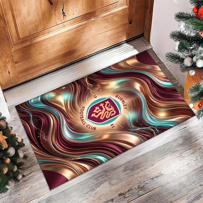 Burnley Football Print Crystal Velvet Rug, Comfortable Water Absorbent Non Slip Indoor Floor Carpet