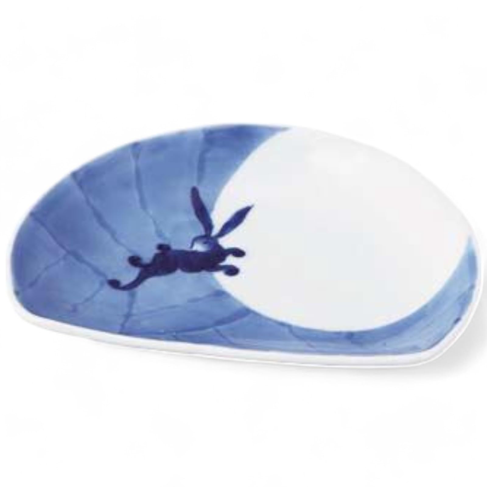 

Takumifu Arita Ware Small Plate, Blue and White Watsuki Rabbit Half-Moon Plate (Small), Made in Japan