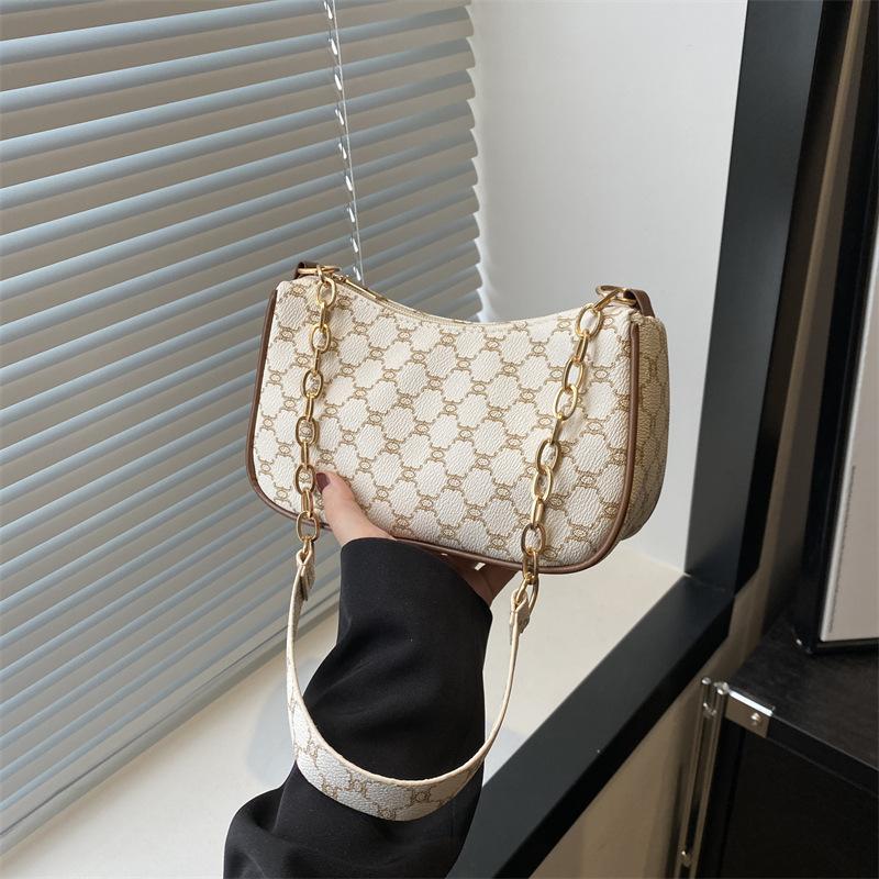Casual Chain Shoulder Bag Simple Portable New Retro Personalized Bag for Women Korean Style Fresh Texture Underarm Bag