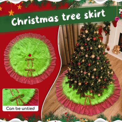 Red And Green Christmas Tree Skirt Furry Plush Christmas Tree Skirts Holiday Glittering Dot Mat Faux Round Carpet For Home Xmas Party Decor