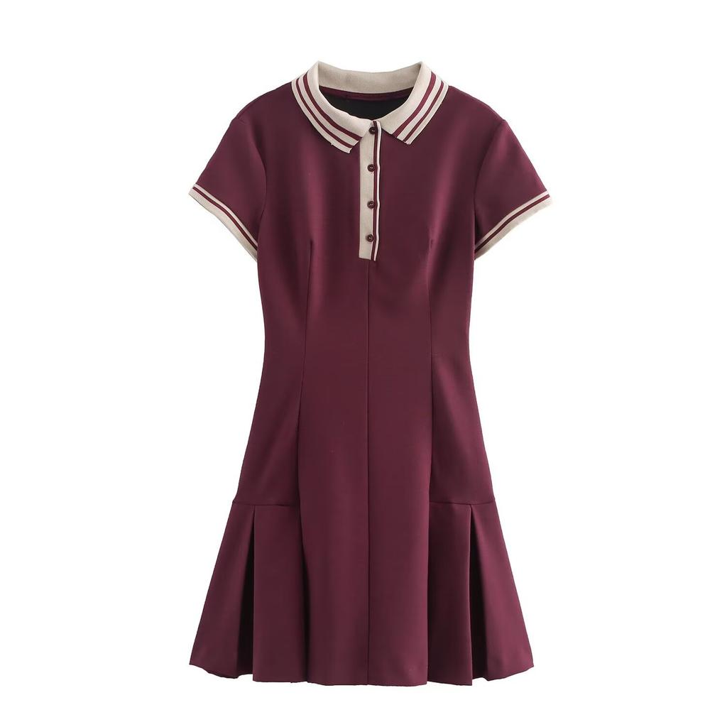 A-Linien-Kleid mit kurzen Ärmeln, Knopfleiste und Faltenrock
