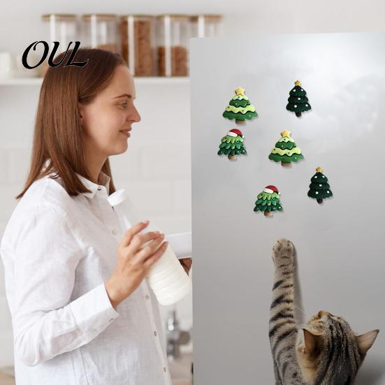 Miniature Christmas Tree Decor 7Pcs/Set Mini Refrigerator Magnet, Xmas Shape Resin Holiday Ornaments Fridge Decorative Magnet for Whiteboard