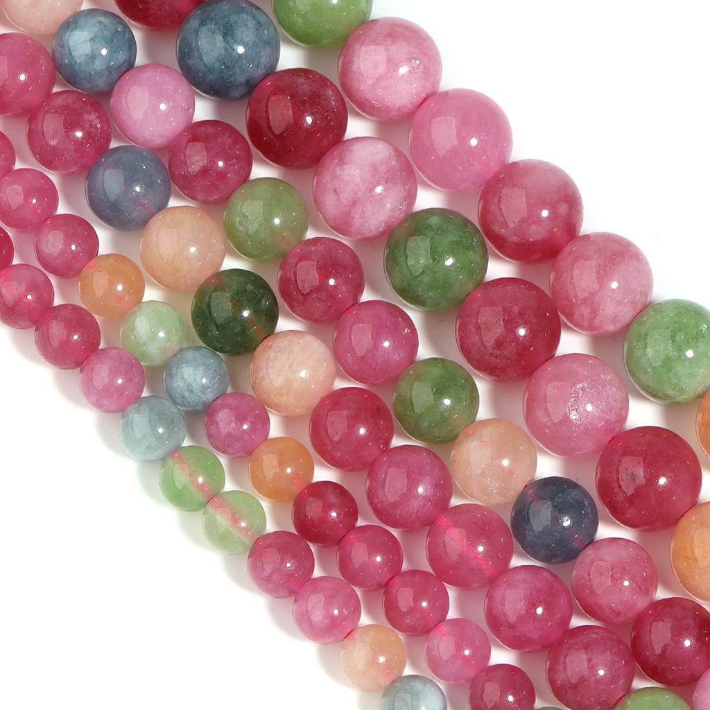 1 Strand 6/8/10mm Natural Stone Tourmaline Beads Colorful Round Loose Beads For DIY Jewelry Making Necklace Bracelets Supplies