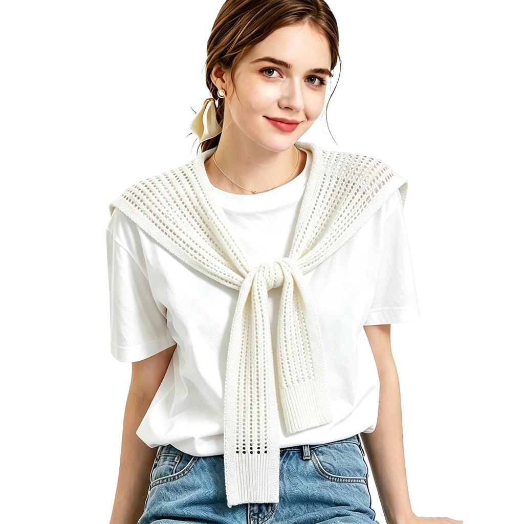 Knitted Hollow Out Shawl, Lightweight Breathable Neck Scarf Wrap for Women