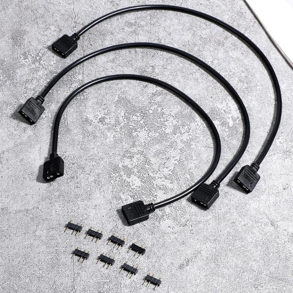3 Pack ARGB Extension Cable 1-to-1 ARGB Splitter Cable 5V 3-Pin Addressable RGB Cables-Female to Female 3 Pin Extension Connector Cord Wire for