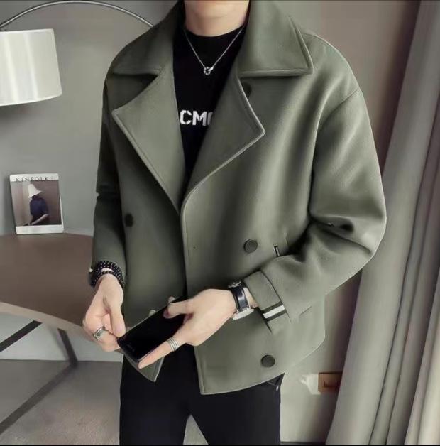 Men's Woolen Slim Fit Lapel Jacket – Autumn/Winter Korean Style, Casual & Trendy Solid Color Coat