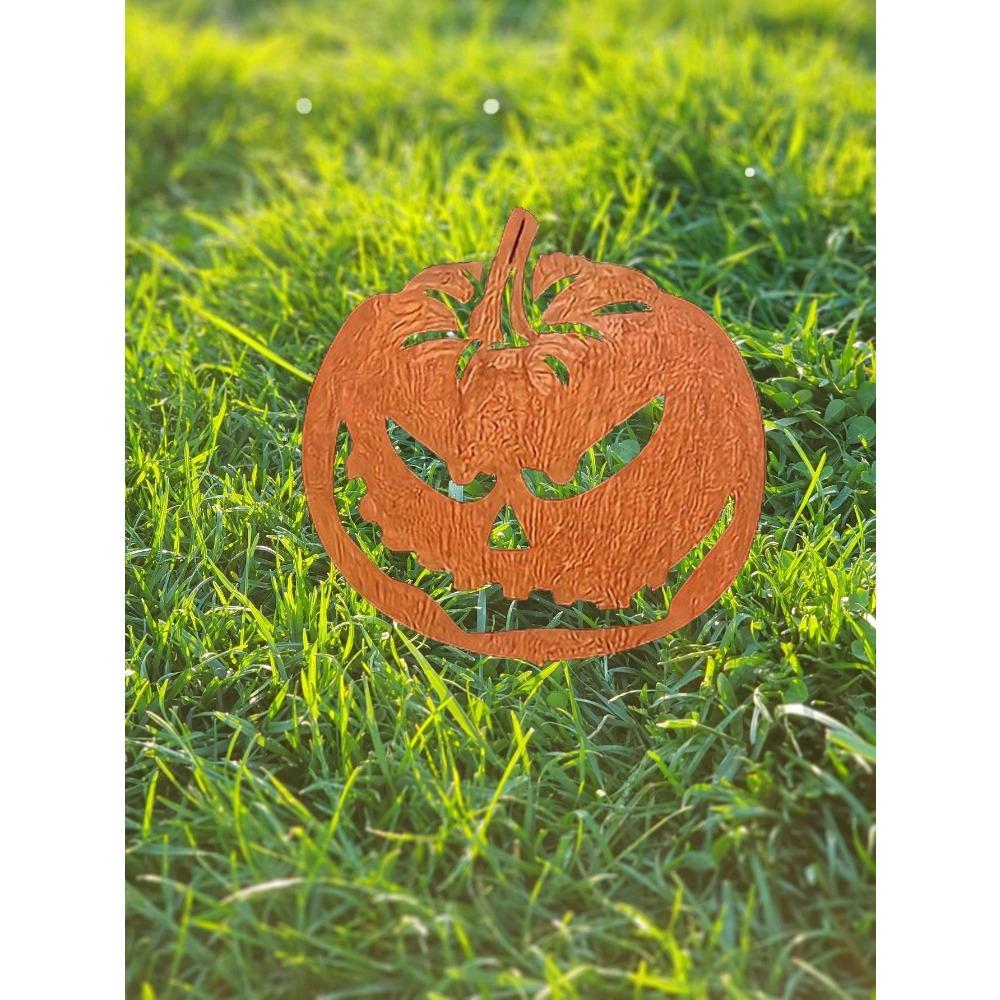 Wrought Iron Pumpkin Garden Stakes Halloween Decorations Outdoor Scary Statues for Yard Lawn Patio Haunted House Party Supplies Metal Ornament