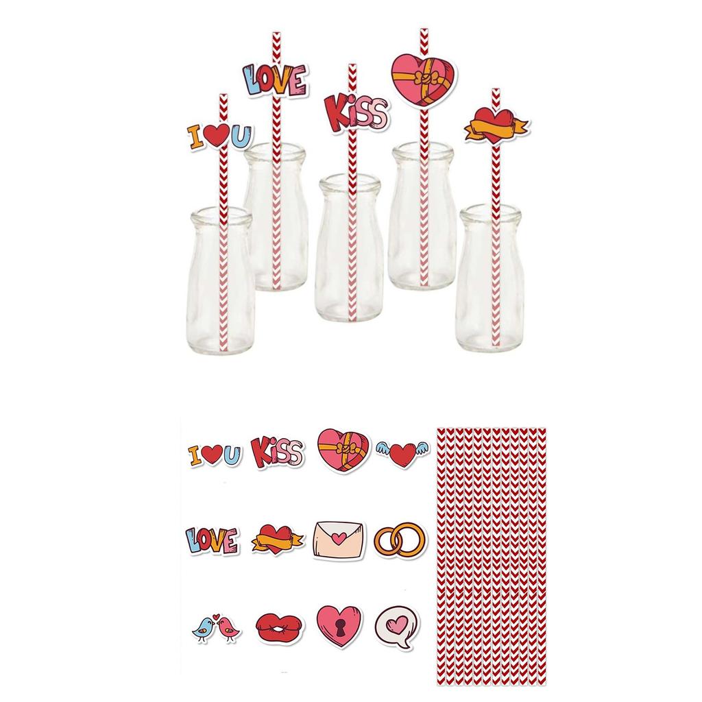 Valentine's Day Themed Water Cup Disposable Paper Straw Decorative Item