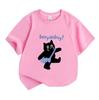 Kids Boys Girls 100% Cotton Crew Neck Short Sleeve T-Shirt, Casual Cute Black Cat Carrying Fish Bag Printed Soft Comfortable Tee Top for Daily Outdoor