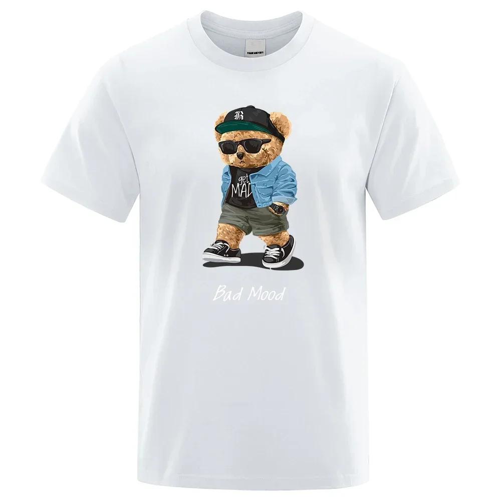 Men's Summer Casual T-Shirt Silent Teddy Bear Print Short Sleeve Shirt Hip Hop Loose Harajuku  Versized T Shirt Graphic T Shirts