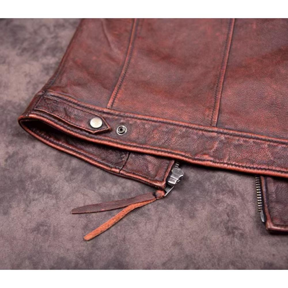 Chinese Size Vitnage Red Brown Men Leather Jacket Cowhide Leather Motorcycle Style Genuine Cow Jackets for Men Autumn