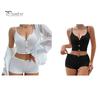 Dámský 2dílný pyžamový set Letní sexy Crop Cami Top a šortky Set ležérní žebrované spací prádlo s květinovou výzdobou