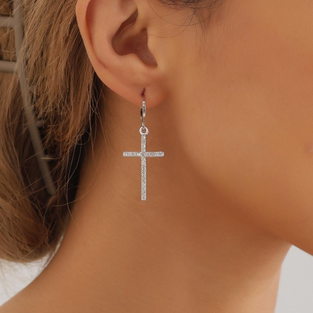 Retro Geometric Diamond-set Cross Earrings Women's Niche Light Luxury High-end Gourmet Earrings