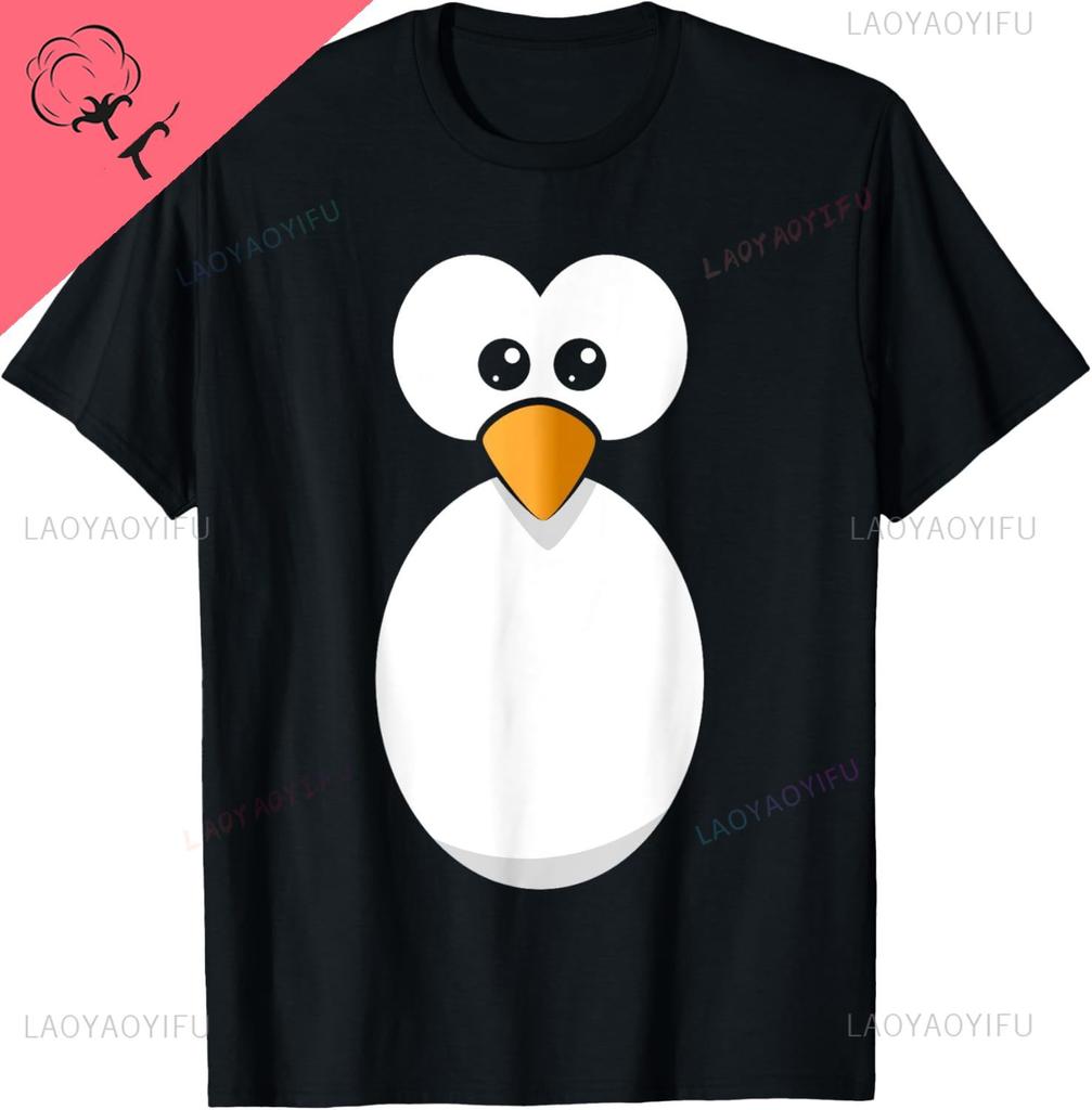 Funny Penguin Face Design or Easy Costume Black Penguin TShirt Unisex Summer Streetwear Tops Harajuku Cotton Camisas