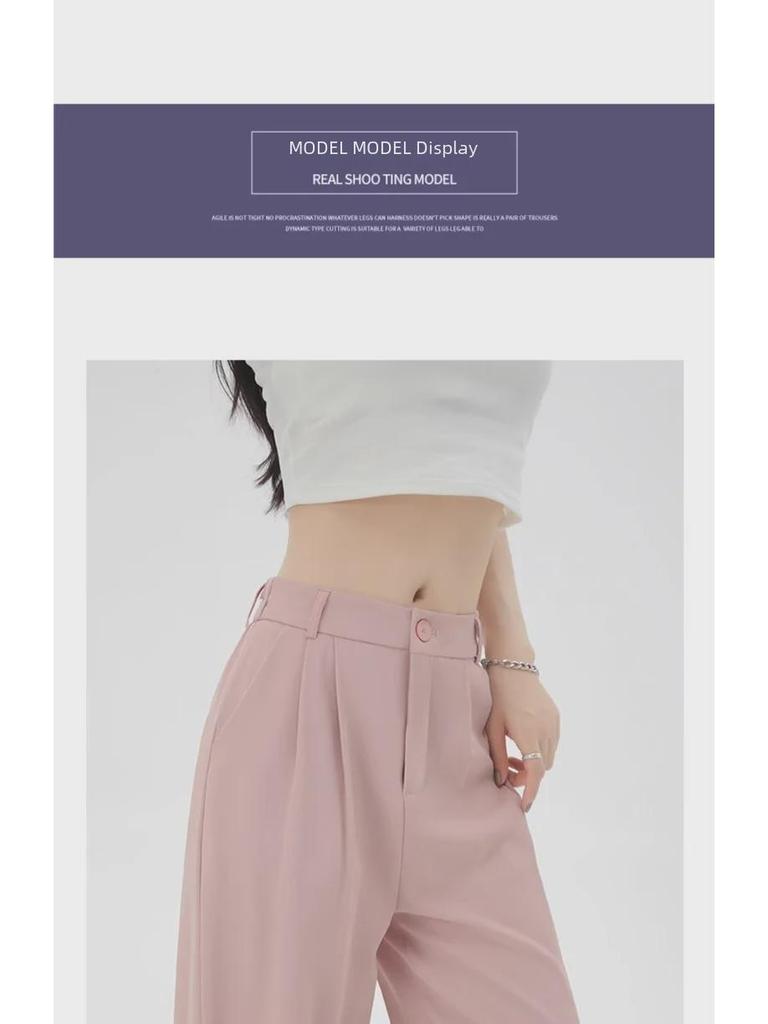 Pantalones rectos negros de cintura alta y pierna ancha, ajustados, de primavera 2024: nueva moda informal con corte drapeado.