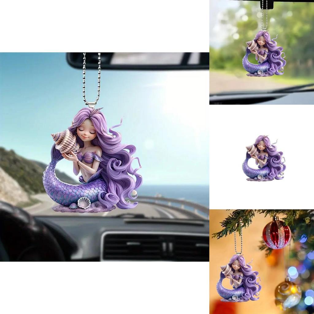 Cute Purple Mermaid Pattern Acrylic Pendant For Christmas Season