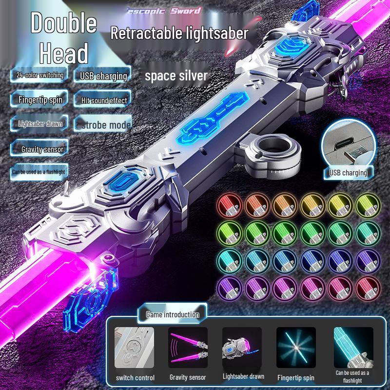 Double-Edged Retractable Light-Up Saber Toy for Kids - Luminous Sound & Light Sword
