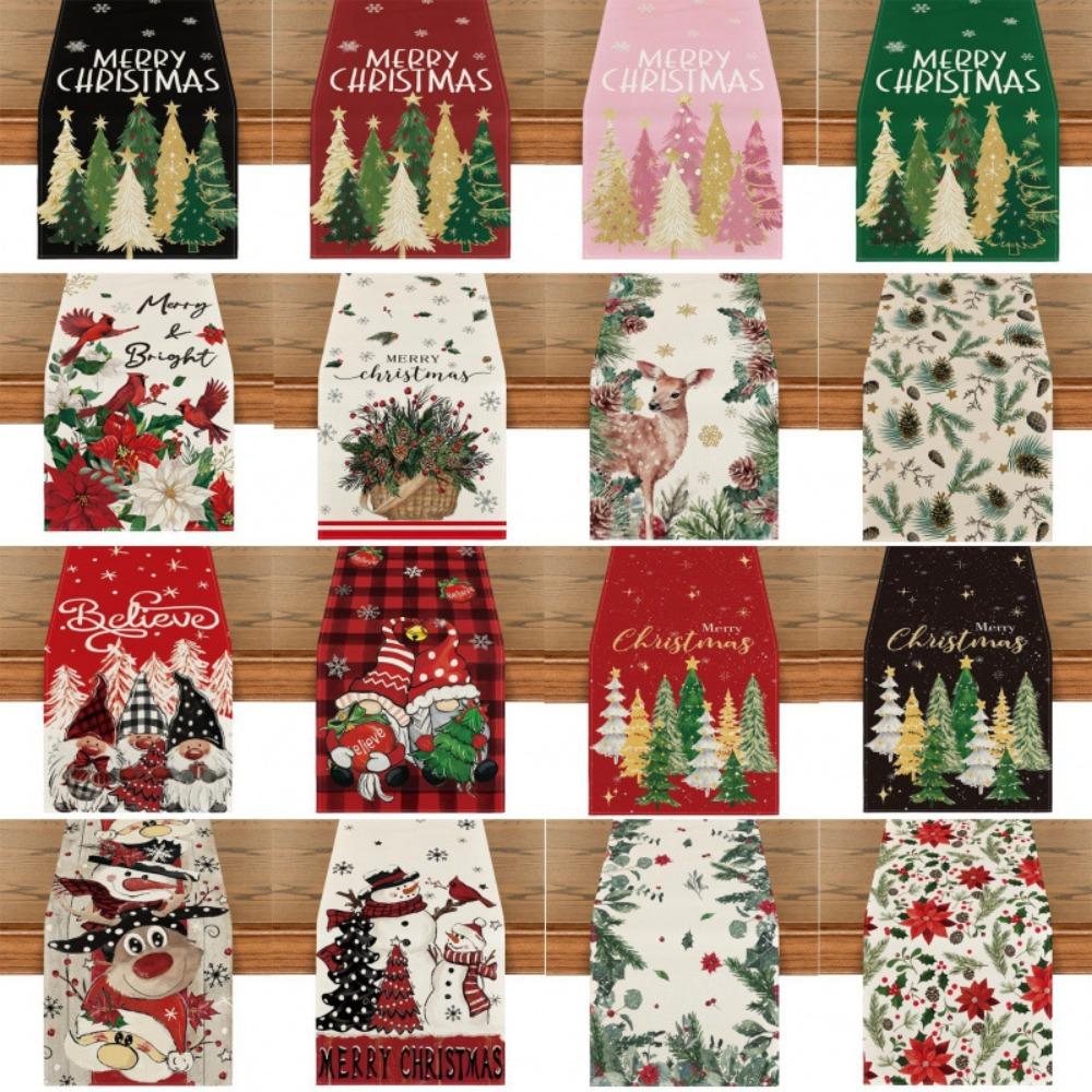 Festive Snowman Christmas Tree Table Runner Home Kitchen Dining Tablecloth for Party Decoration