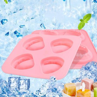Silicone Ice Mold DIY Funny Gift Pink 4 Hole Tooth-shaped Ice Making Tray Kitchen Supplies