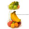 2-Tier Fruit Basket Metal  Bowl, Bread Baskets  Holder Large  Stand Organizer with Banana Hanger Black  Dish Rack Shelves
