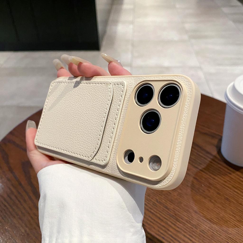 Für iPhone 17 Pro Max Hülle Unifarbene PU-Leder-TPU-Kartenhalter-Handyhülle