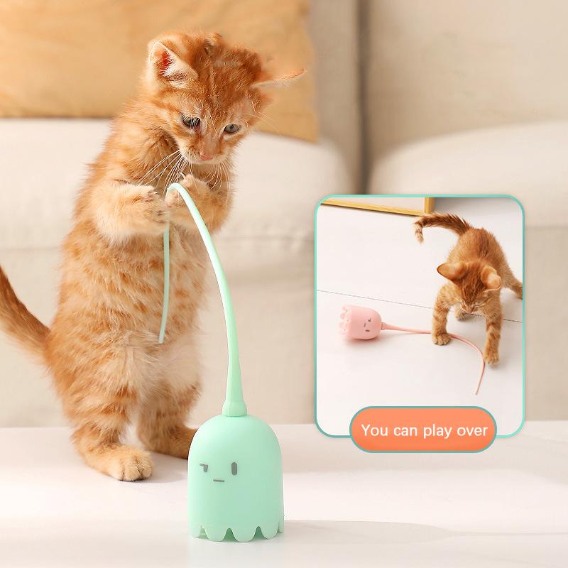 Booteely 1 Set of Electric Cat Teasing Stick Intelligent Tail Wagging Cat Toy, Silicone Tail Automatic Rotating Cat Toy