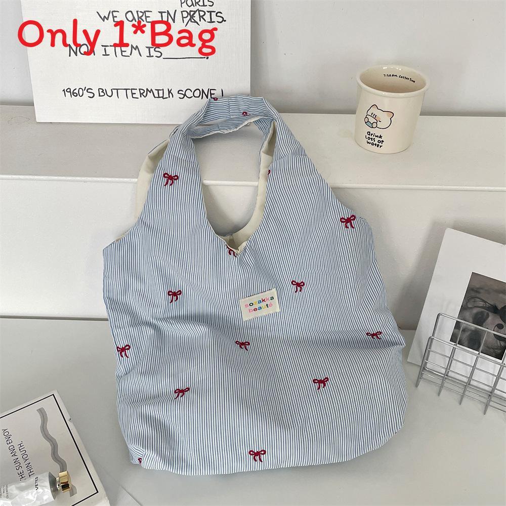 Summer Plaid Embroidered Tote Bag With Zipper Pocket For Casual Day Out