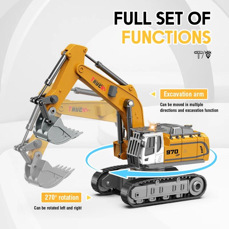 Rc Excavator 1/64 Mini Alloy Remote Controlled Engineering Vehicle Construction Crawler Trucks with Light Sound Toys Kids Adult