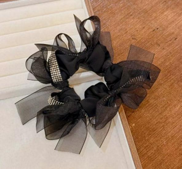 2026 Korean Style Shiny Bow Large Hair Tie for Women - Exquisite Fluffy Rubber Band for Bun Hairstyles