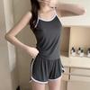 Women's Casual Summer Pajamas with Chest Pads - Suspender Shorts Set