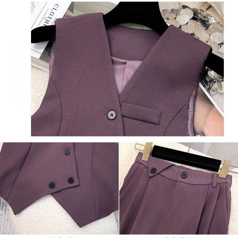 Early Spring SlimVest Pants 2 Piece Set Simple Straight Leg Trousers Sleeveless Suit Outfit