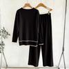 Women's Two-piece Set With Contrasting Color Edges U-shaped Collar Long Sleeved Knitted Sweater Split Wide Leg Pants