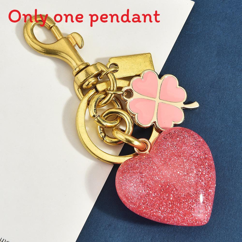 Love Heart Four Leaf Clover Keychain With Glitter Resin Metal For Fashion Bags And Gifts