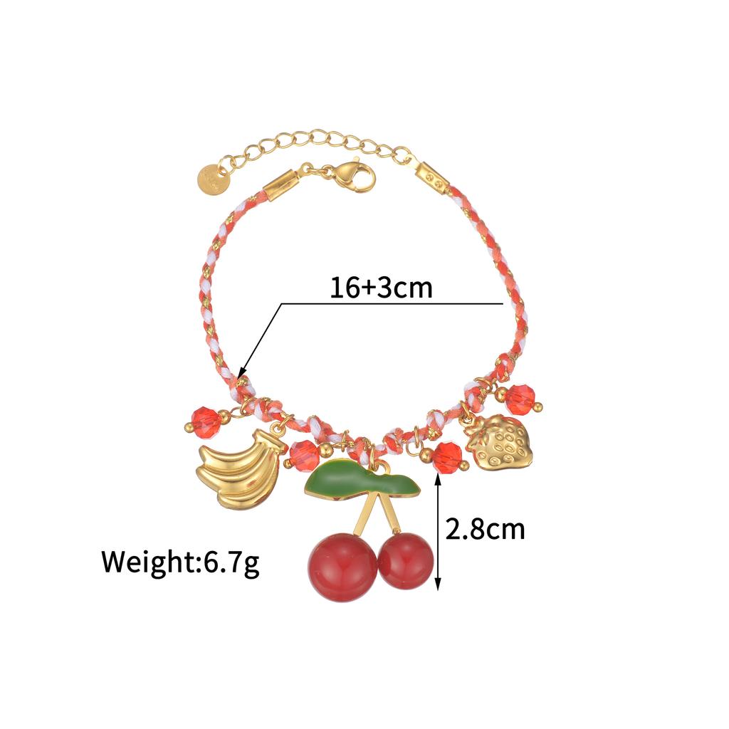 Atoztide Multiple Styles Cherry Heart Pendant Bracelet for Women Girls Stainless Steel Braided Rope Chain Bracelet Jewelry Gift
