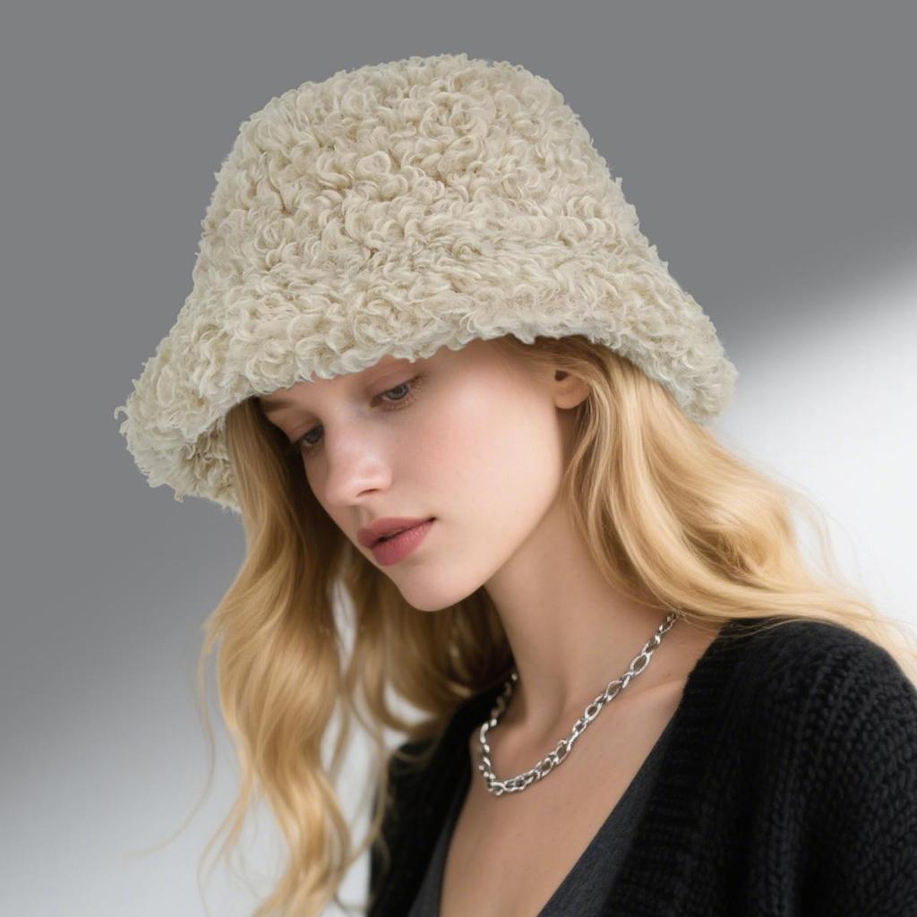 Women's Winter Thickened Faux Shearling Bucket Hat, Fluffy Soft Warm Fisherman Cap, Comfortable Outdoor Hat for Fall & Winter