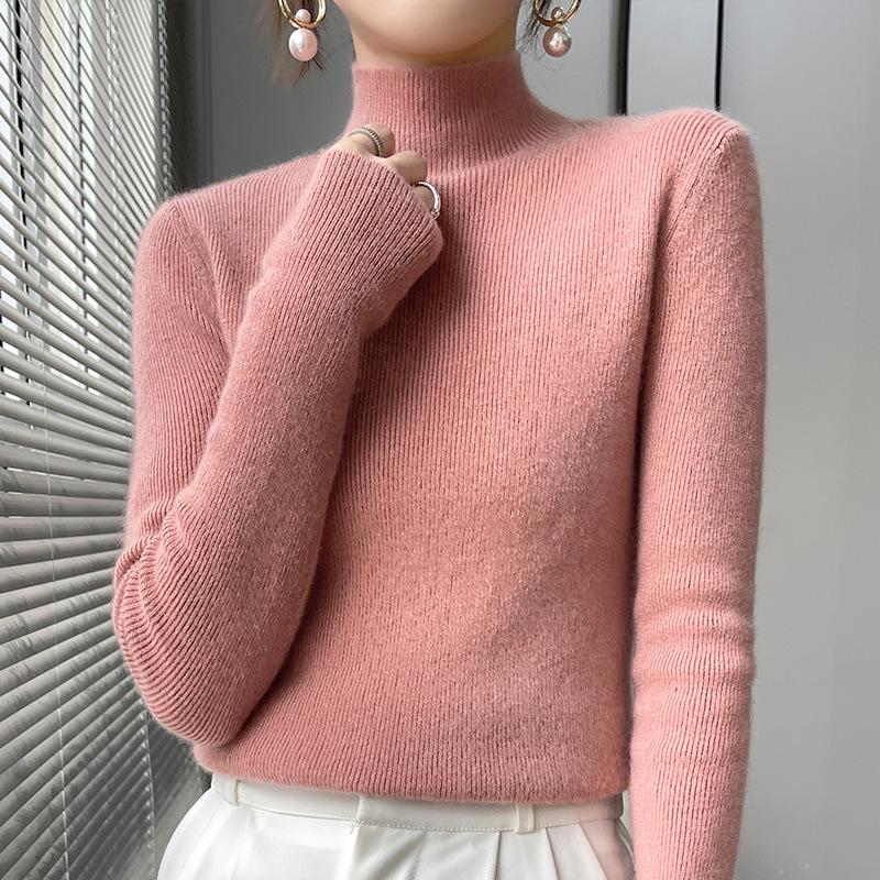 Women's Slim-Fit Semi-High Neck Long Sleeve Knitwear Pullover for Autumn and Winter