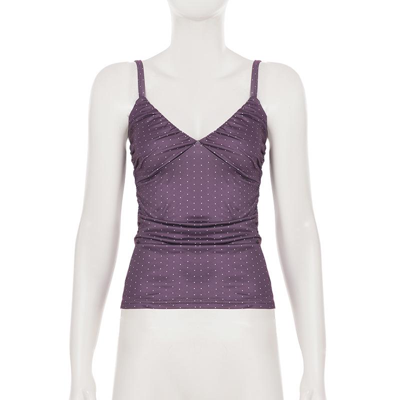 Canottiera Y2K a Pois Senza Schiena Arricciata - Canotta Sexy Modellante Stile Europeo & Americano per Donne