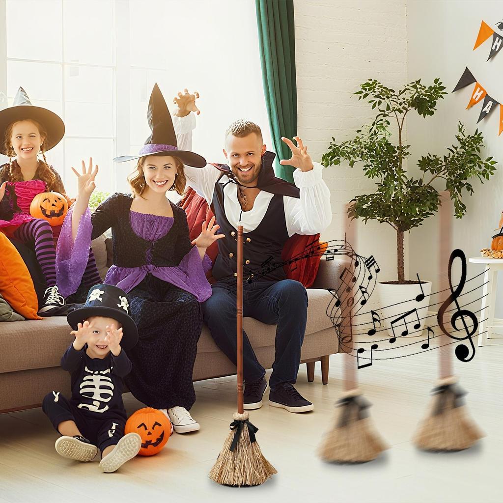 Halloween Witches Broom Moving Broom 43.5 Inches Moving Decoration with Spooky Sounds Witch Broom Prop for Halloween Party