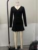Autumn Slimming French V-Neck Black Bodycon Dress for Women