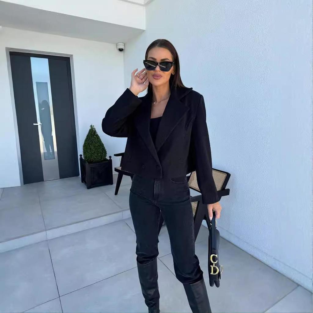 European and American Women's Autumn/Winter 2024 British Style Wool Blend Suit Collar Short Coat