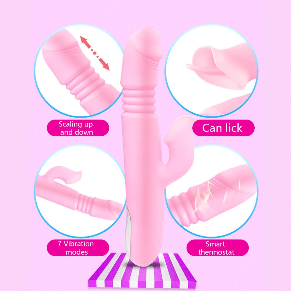 Double Tongue Vibrating Dildo for Women, Heating Telescopic Rotating Vibrators, Anal Clitoris Vaginal Stimulator Sex Toys