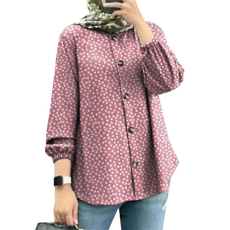 Plus Size Women's New Fashion Puffed Sleeve Floral Shirt