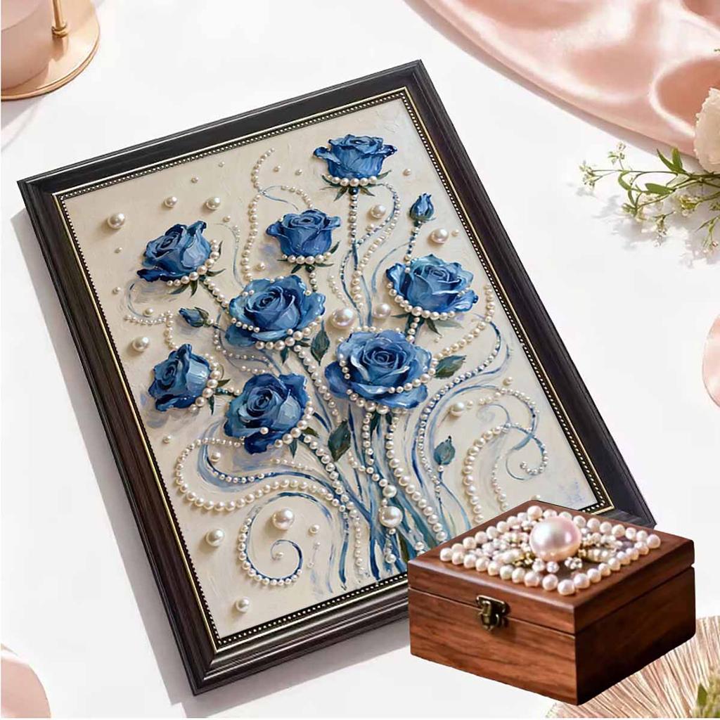Crystal Pearl Painting 5D DIY Frame Decoration Painting Blue Rose Home Wall Decoration Transparent Pearl Gemstone Painting Picture Art Crafts